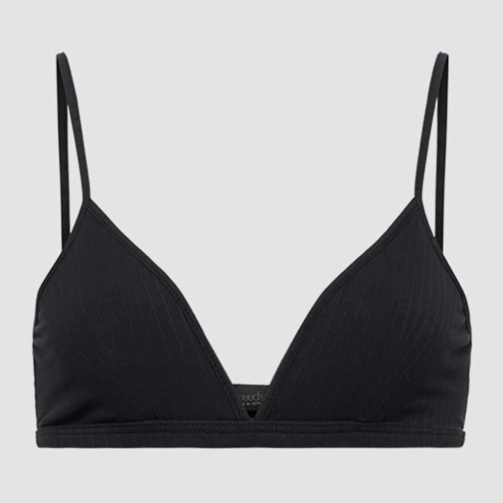 Nuuds Black Adjustable Straps V-Neck Mini Rib Bralette